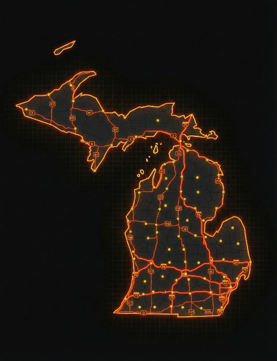 Michigan roads network in DadOfTheClan orange